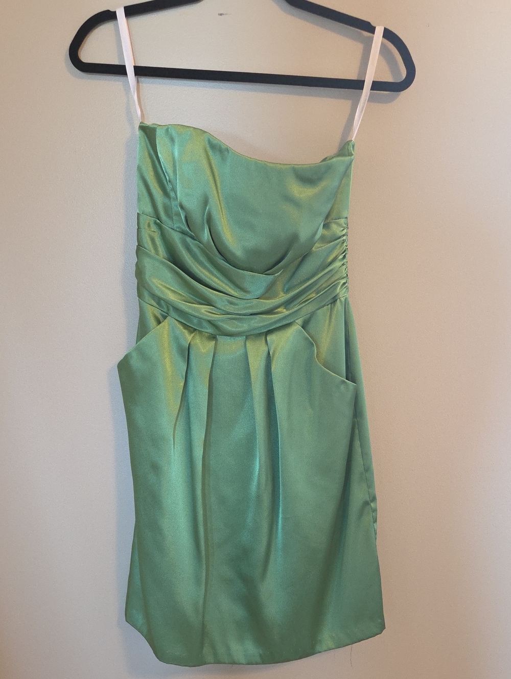 David's Bridal Light Mint Satin Cowl-Neck Mini Dress